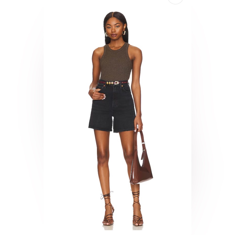 Mid-length black jean shorts